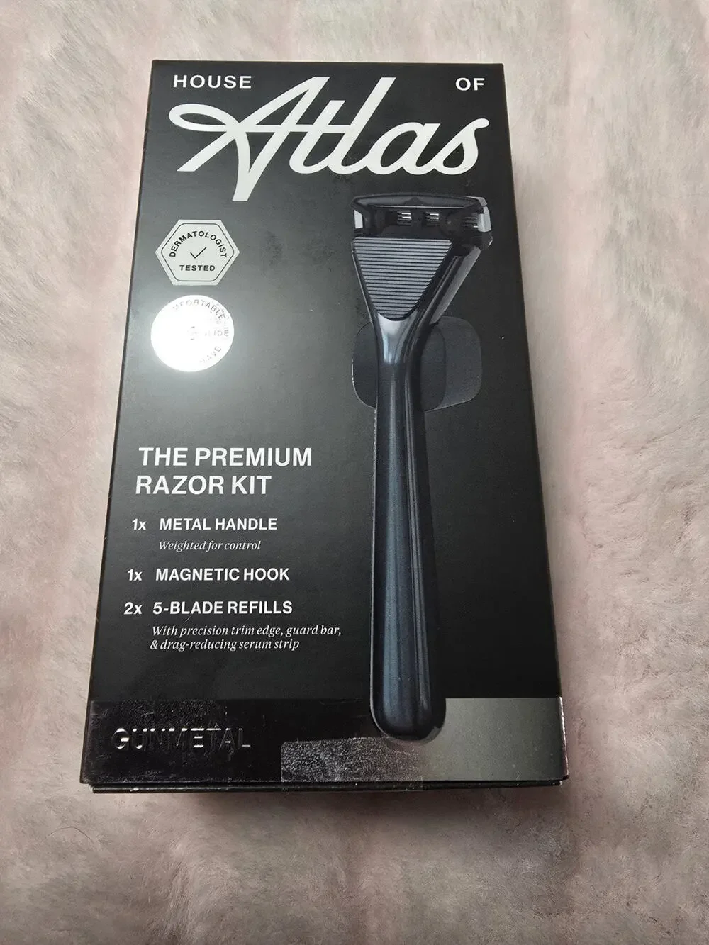 House of Atlas The Premium Razor Kit, 1 Handle + 1 Hook + 2 Refills, Gunmetal